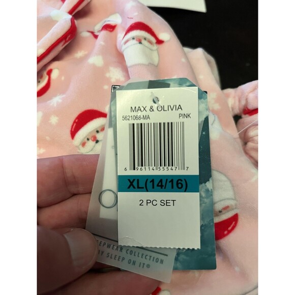 Max & Olivia Pajama Set Girls XL 14/16 Santa Snowflake Fleece Button Up Scrunchi - Picture 5 of 5